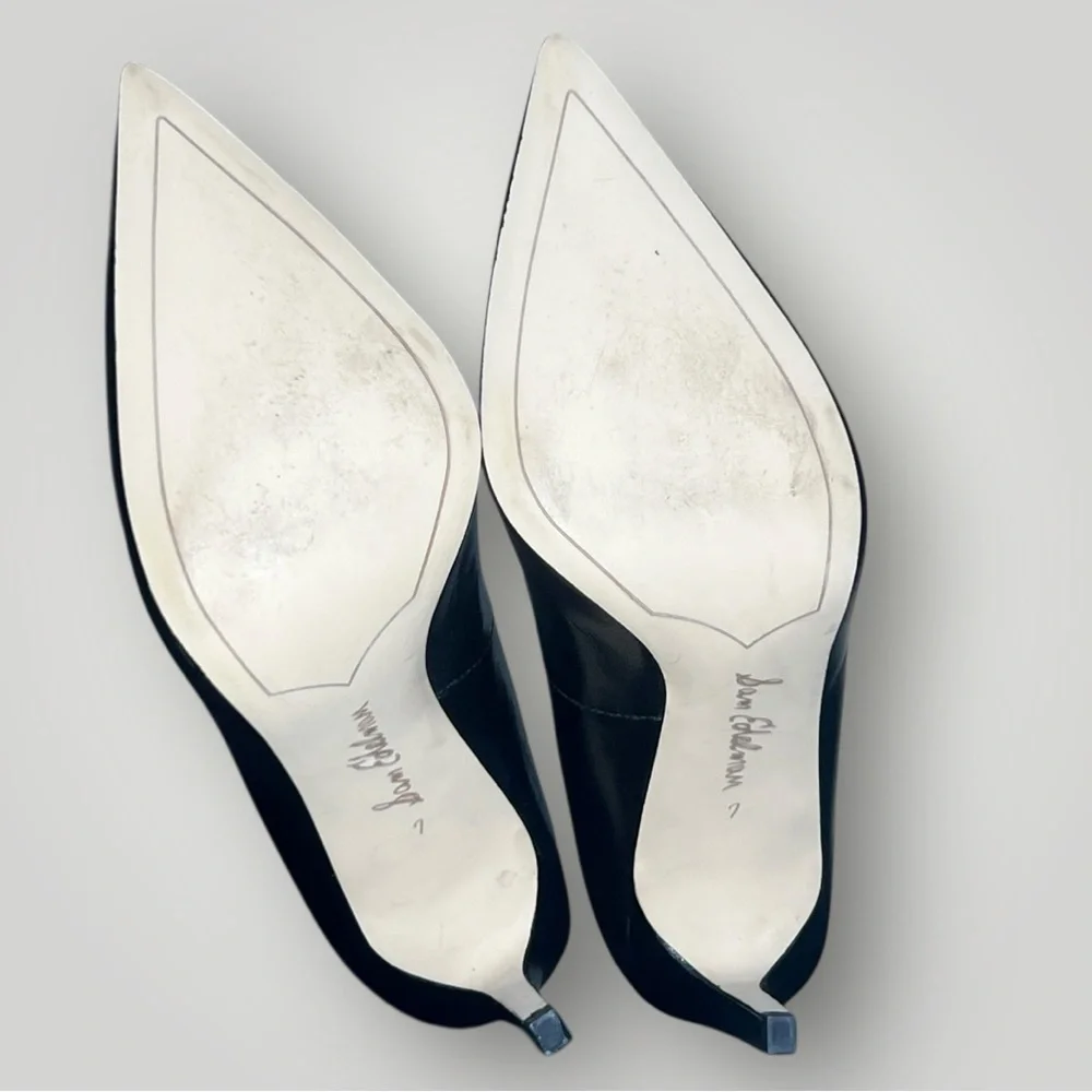 Sam Edelman Pointed Toe Black Leather Stiletto Pump Heels Women’s 7 - Picture 5 of 6
